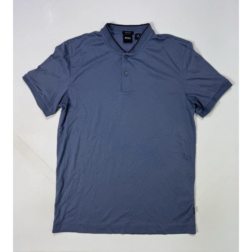Hugo Boss Polo Shirt Mens Medium Blue Regular Fit Cotton Designer Golf Solid
